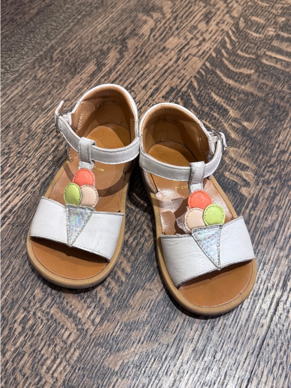 Pom D'Api White Girls Sandals with Colorful Ice Cream Accents